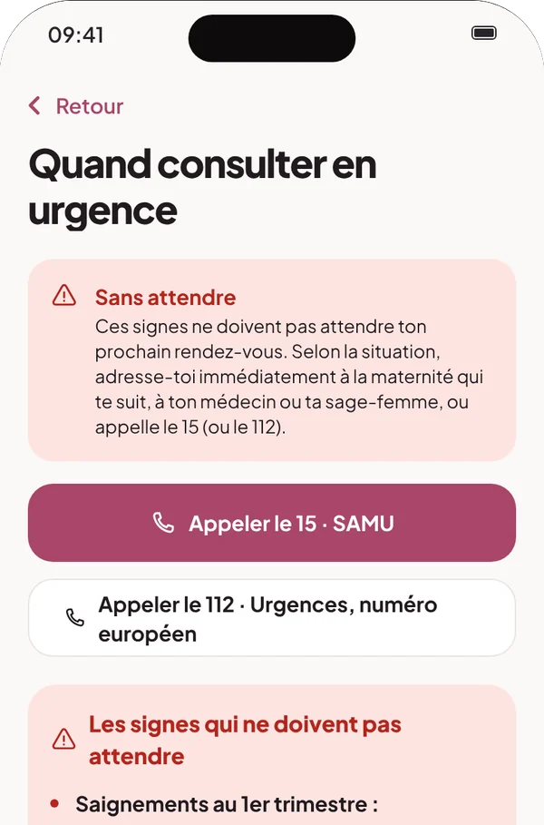 Écran Quand consulter en urgence : appeler le 15 ou le 112 en un geste